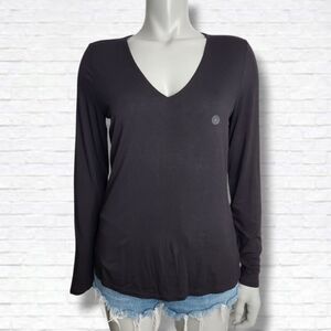 RW&CO Basics Black V Neck Long Sleeve Top Size M NWT